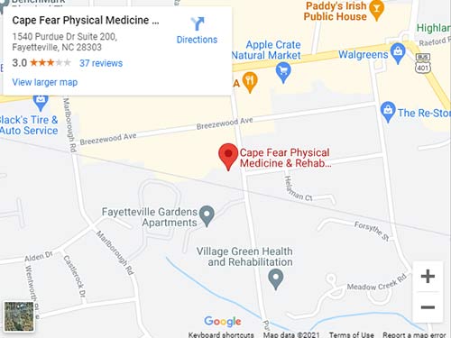 Get Directions to Cape Fear Physical Medicine and Rehab in Fayetteville, NC