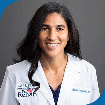 Dr. Meisha K. Abbasinejad, MD at Cape Fear Physical Medicine and Rehab in Fayetteville, NC Dr. Meisha K. Abbasinejad, MD at Cape Fear Physical Medicine and Rehab in Fayetteville, NC